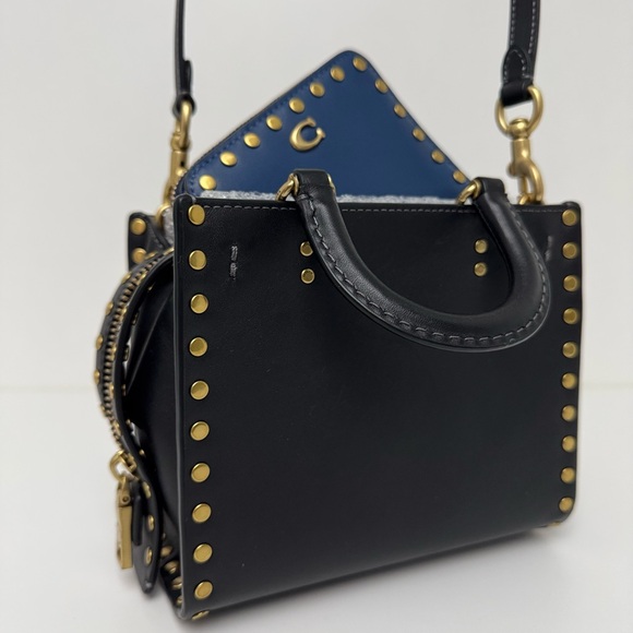 COACH Rogue & Wallet Set BLACK & BLUE Colorblock Rivets - Picture 2 of 6